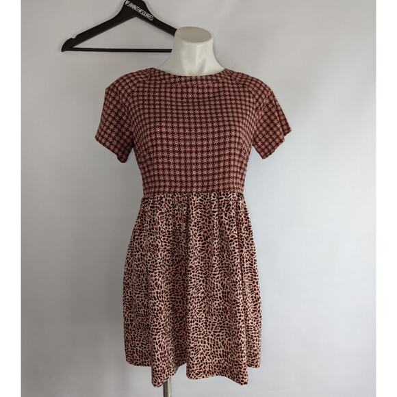 TopShop Printed Peasant Babydoll Short Sleeve Dress Sz 6 - Picture 1 of 8